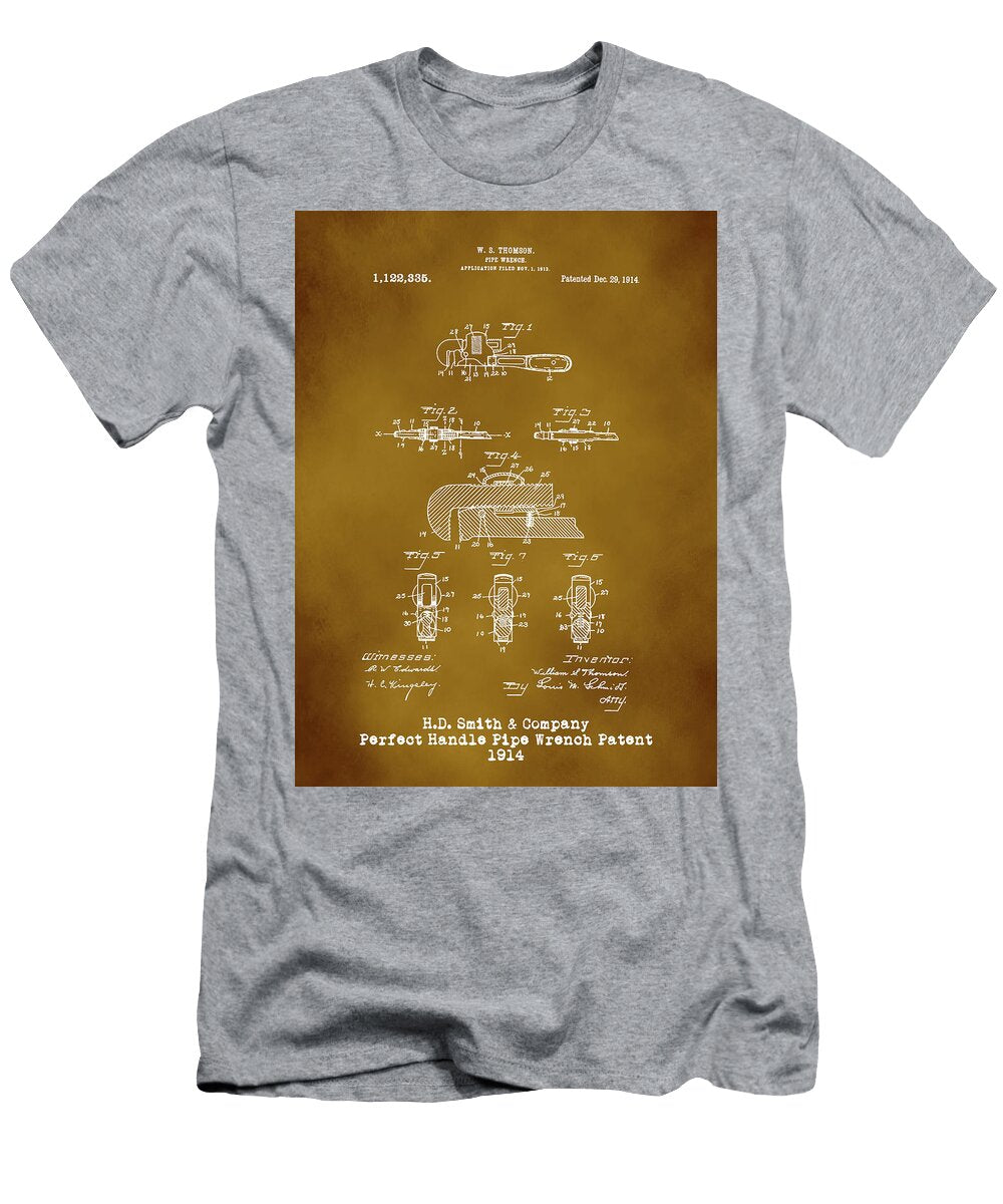 H D Smith Perfect Handle Pipe Wrench Patent White on Amber David Smith T-Shirt