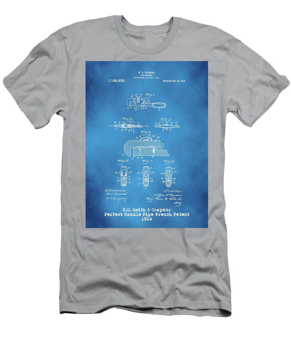 H D Smith Perfect Handle Pipe Wrench Patent White on Blue David Smith T-Shirt