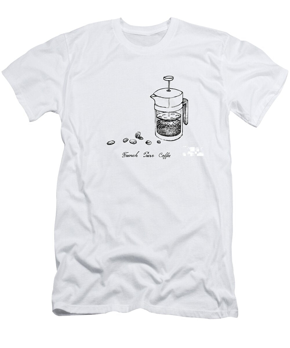 Hand Drawn of French Press with Coffee Beans Iam Nee T-Shirt
