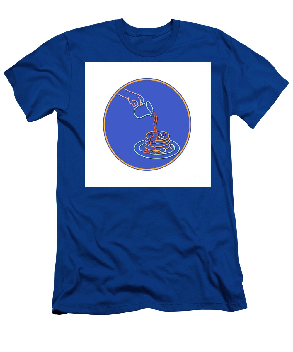 Hand Pouring Syrup on Pancake Neon Oval Aloysius Patrimonio T-Shirt