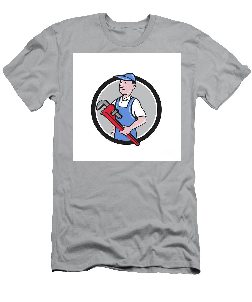 Handyman Holding Pipe Wrench Circle Cartoon Aloysius Patrimonio T-Shirt