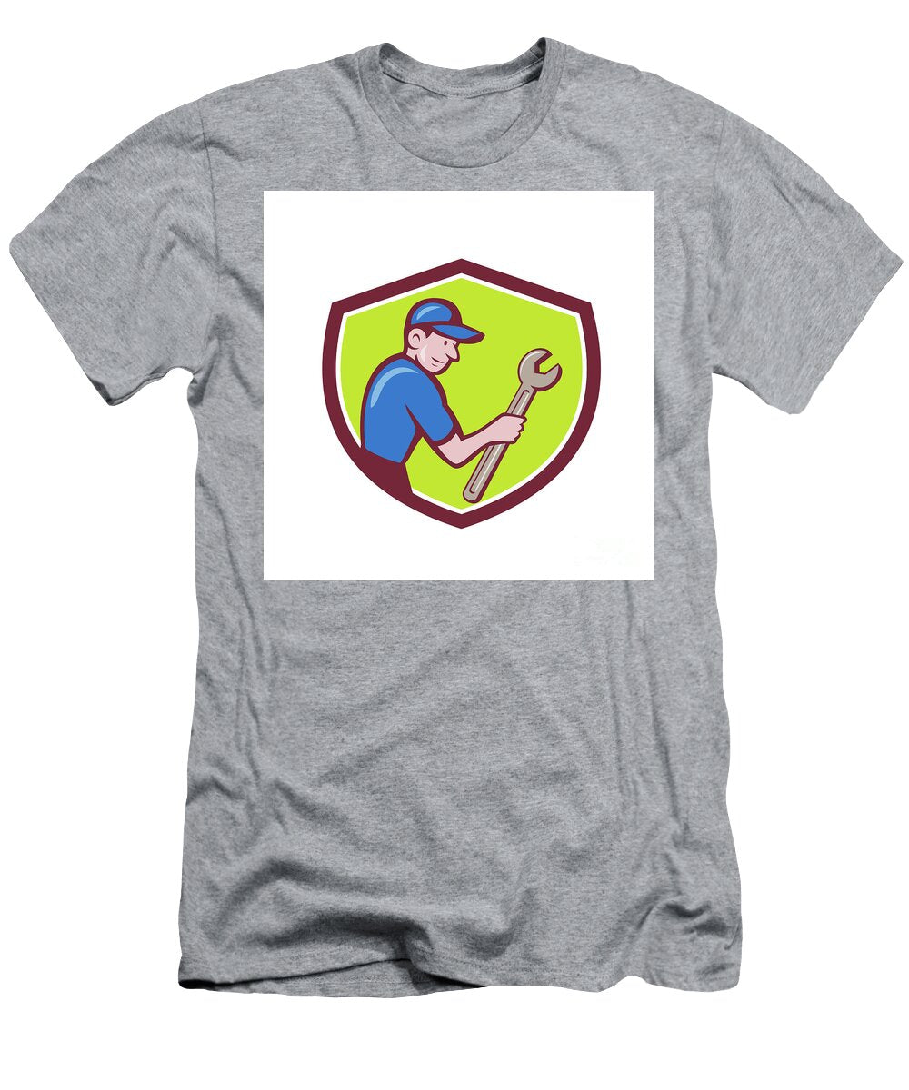 Handyman Holding Spanner Crest Cartoon Aloysius Patrimonio T-Shirt