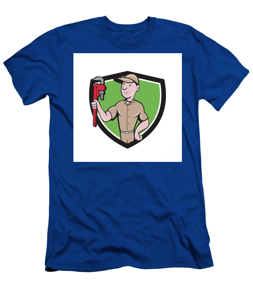 Handyman Monkey Wrench Crest Cartoon Aloysius Patrimonio T-Shirt