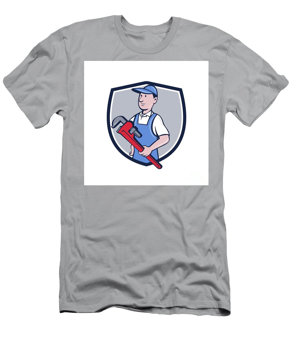 Handyman Pipe Wrench Crest Cartoon Aloysius Patrimonio T-Shirt