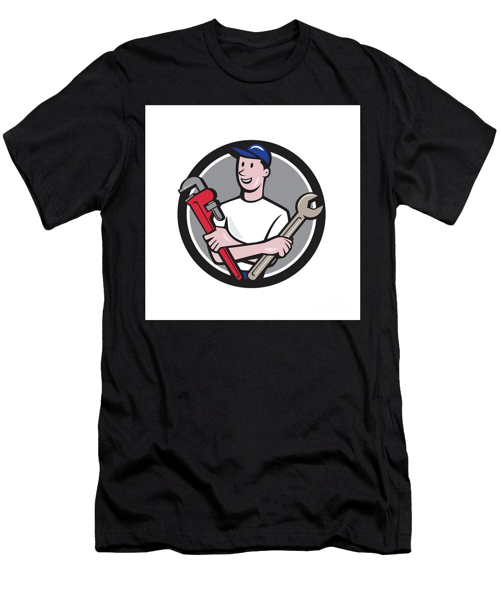 Handyman Spanner Monkey Wrench Circle Cartoon Aloysius Patrimonio T-Shirt
