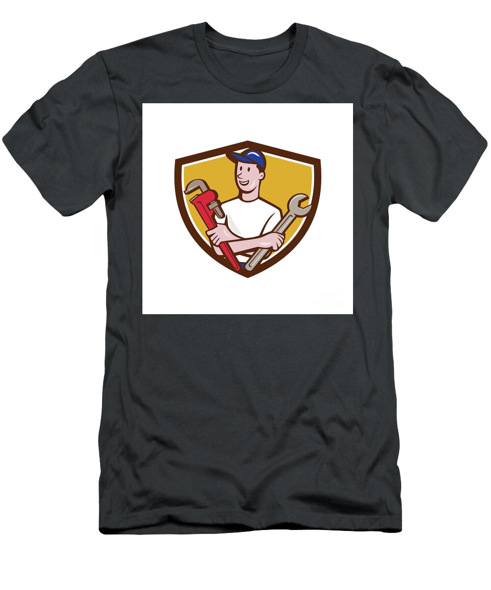 Handyman Spanner Monkey Wrench Crest Cartoon Aloysius Patrimonio T-Shirt