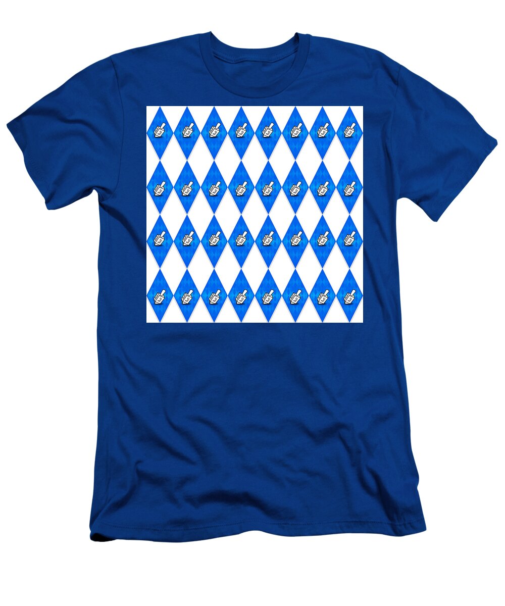 Hanukkah Dreidel Argyle Pattern in Blue Silver and White Ali Baucom T-Shirt