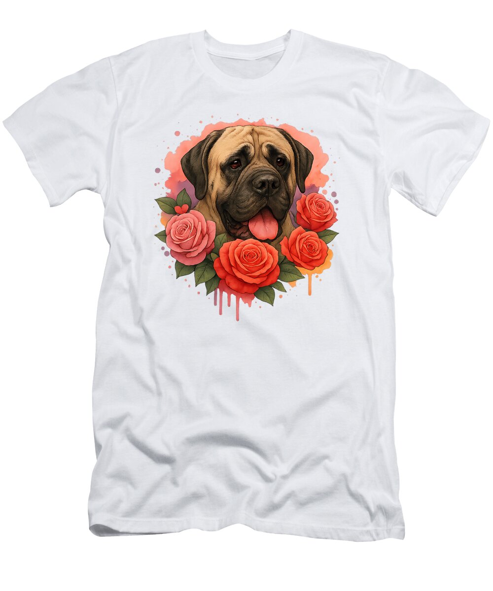 Happy English Mastiff with Roses Dog Mom Flowers Studi Alex T-Shirt