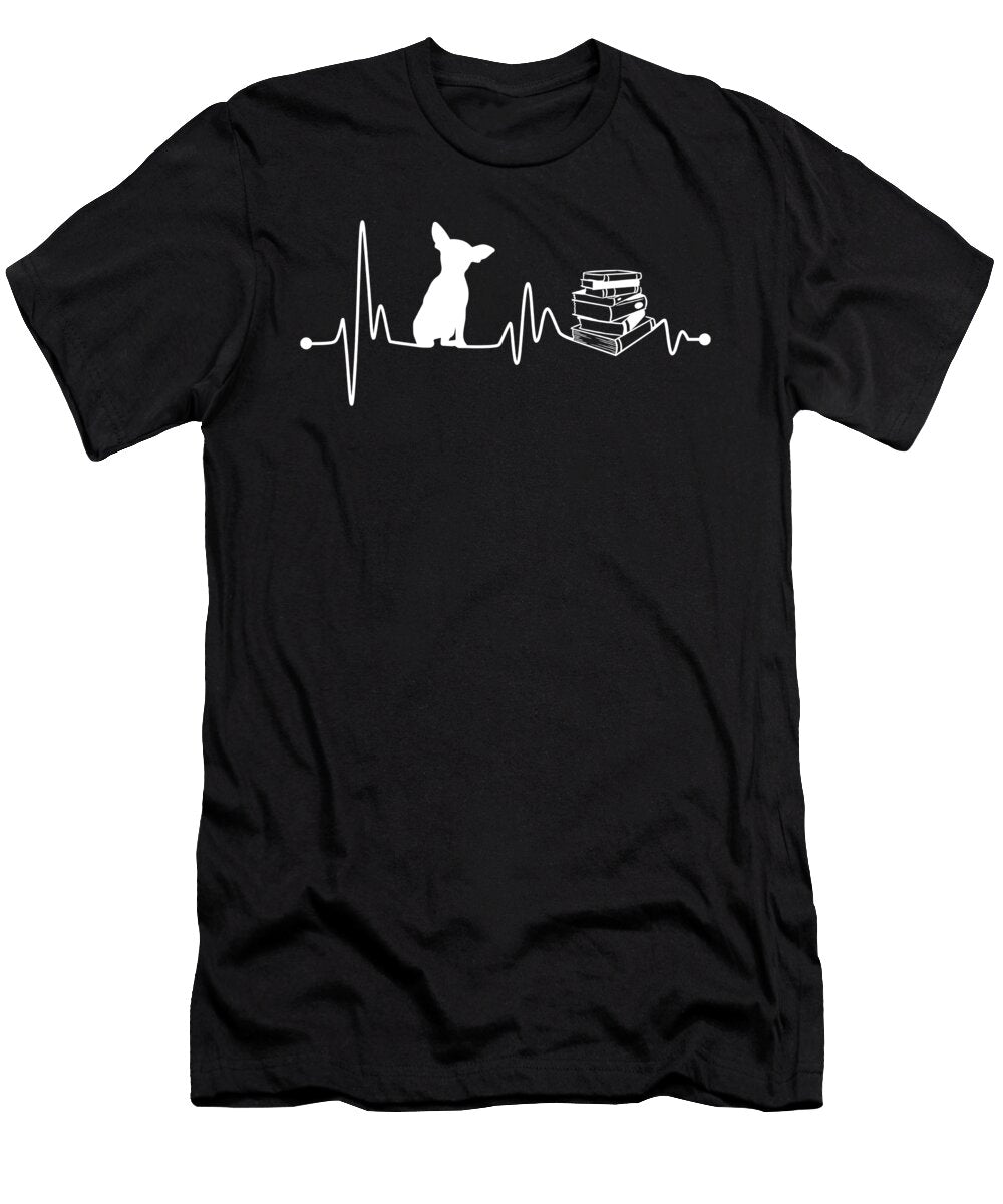 Heartbeat Ekg Pulse Chihuahua Reading Read Book Teequeen2603 T-Shirt