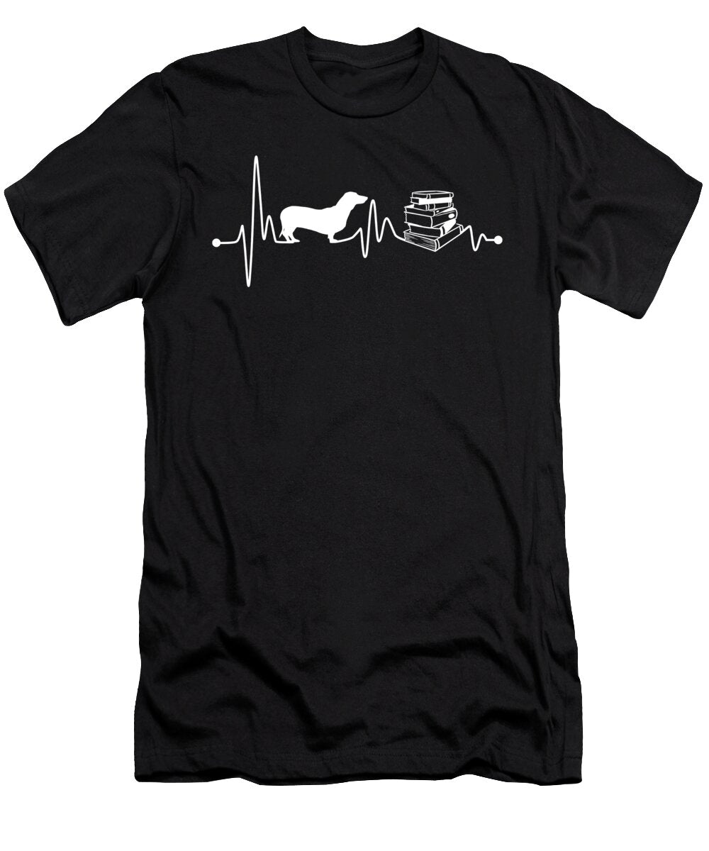 Heartbeat Ekg Pulse Dachshund Reading Read Book Teequeen2603 T-Shirt
