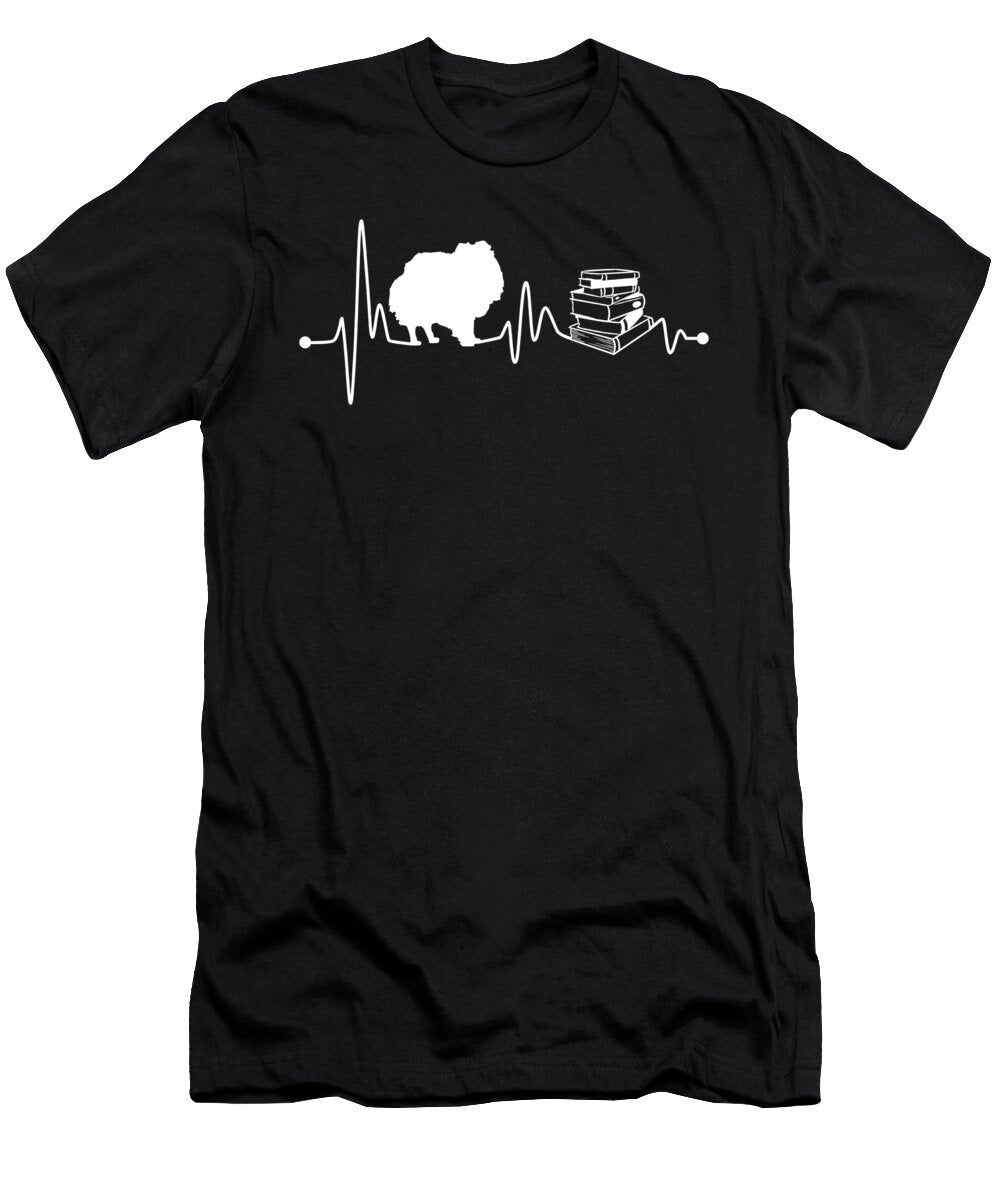Heartbeat Ekg Pulse Pomeranian Reading Read Book Teequeen2603 T-Shirt
