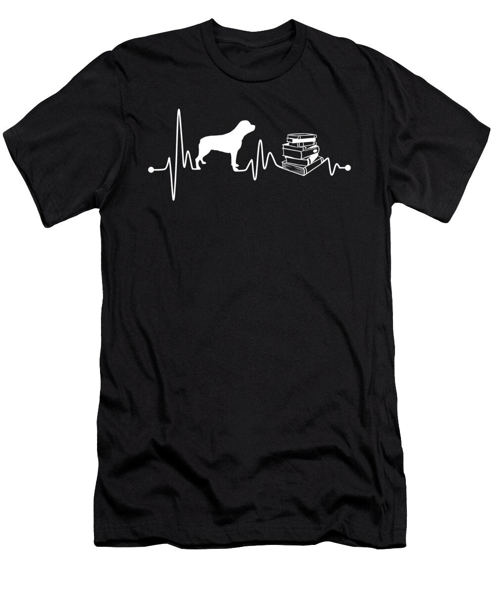 Heartbeat Ekg Pulse Rottweiler Reading Read Book Teequeen2603 T-Shirt