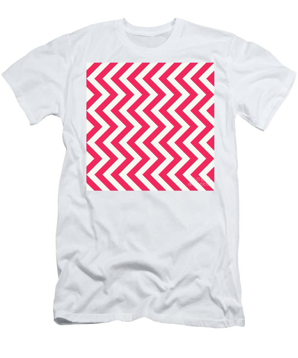Heavy Chevron Zigzag Pattern in Eggshell White and Ruby Pink N1321 Holy Rock Design T-Shirt