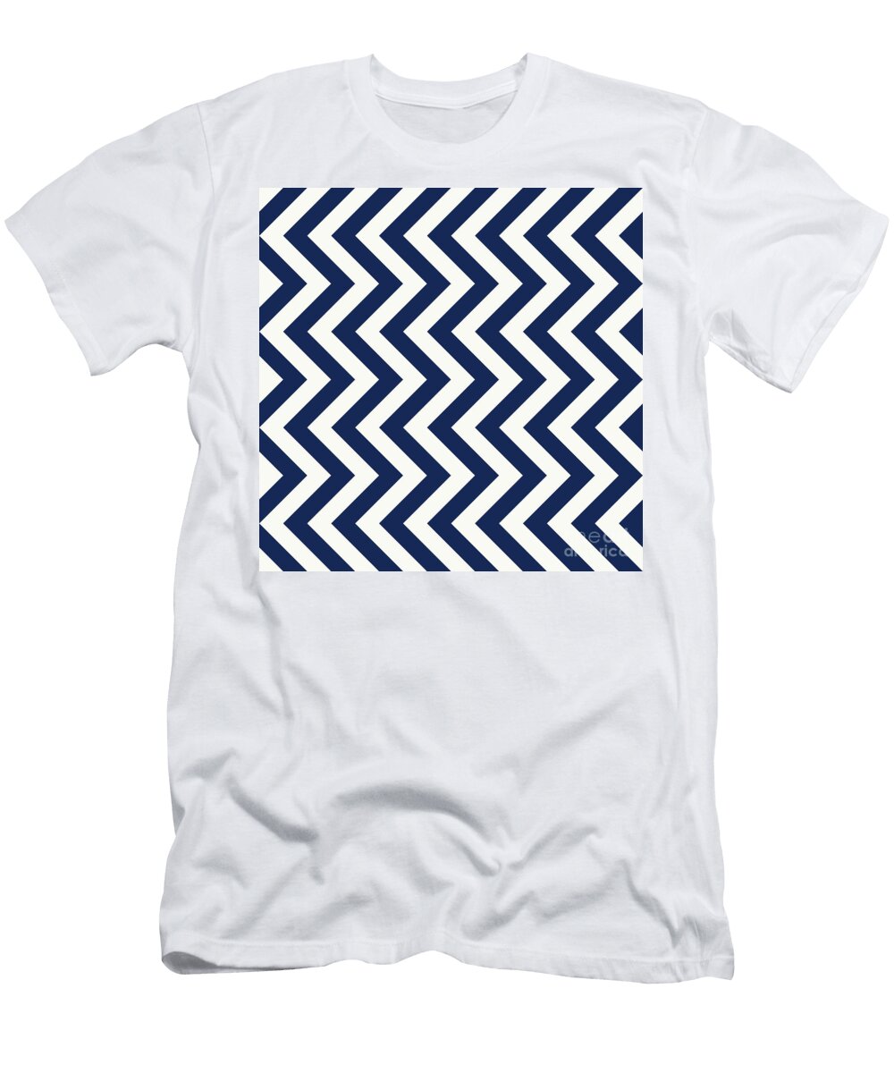 Heavy Chevron Zigzag Pattern in Soft White and Navy Blue N0503 Holy Rock Design T-Shirt