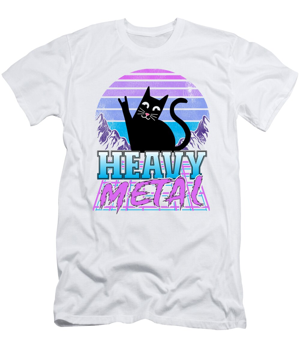 Heavy Metal Retro Sunset Cat Heavy Metal Retrowave Lisa Stronzi T-Shirt
