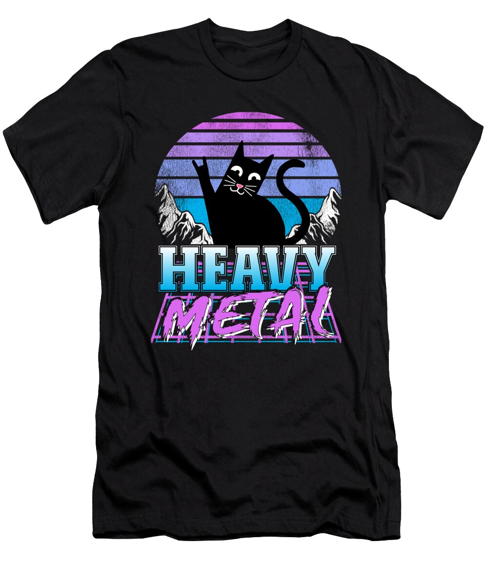 Heavy Metal Retro Sunset Cat Synthwave Death Metal Retrowave Lisa Stronzi T-Shirt