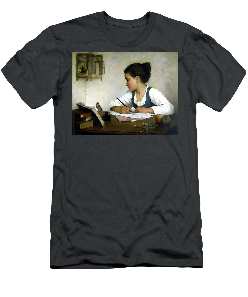 Henriette Browne Girl Writing with Pet Goldfinch Jon Baran T-Shirt
