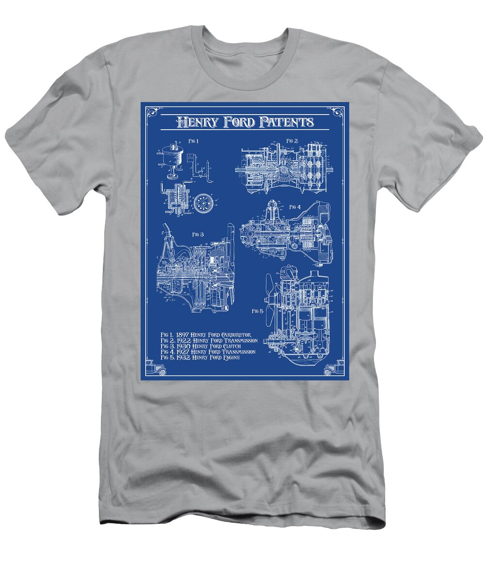 Henry Ford Patents Dark Blue Print Greg Edwards T-Shirt