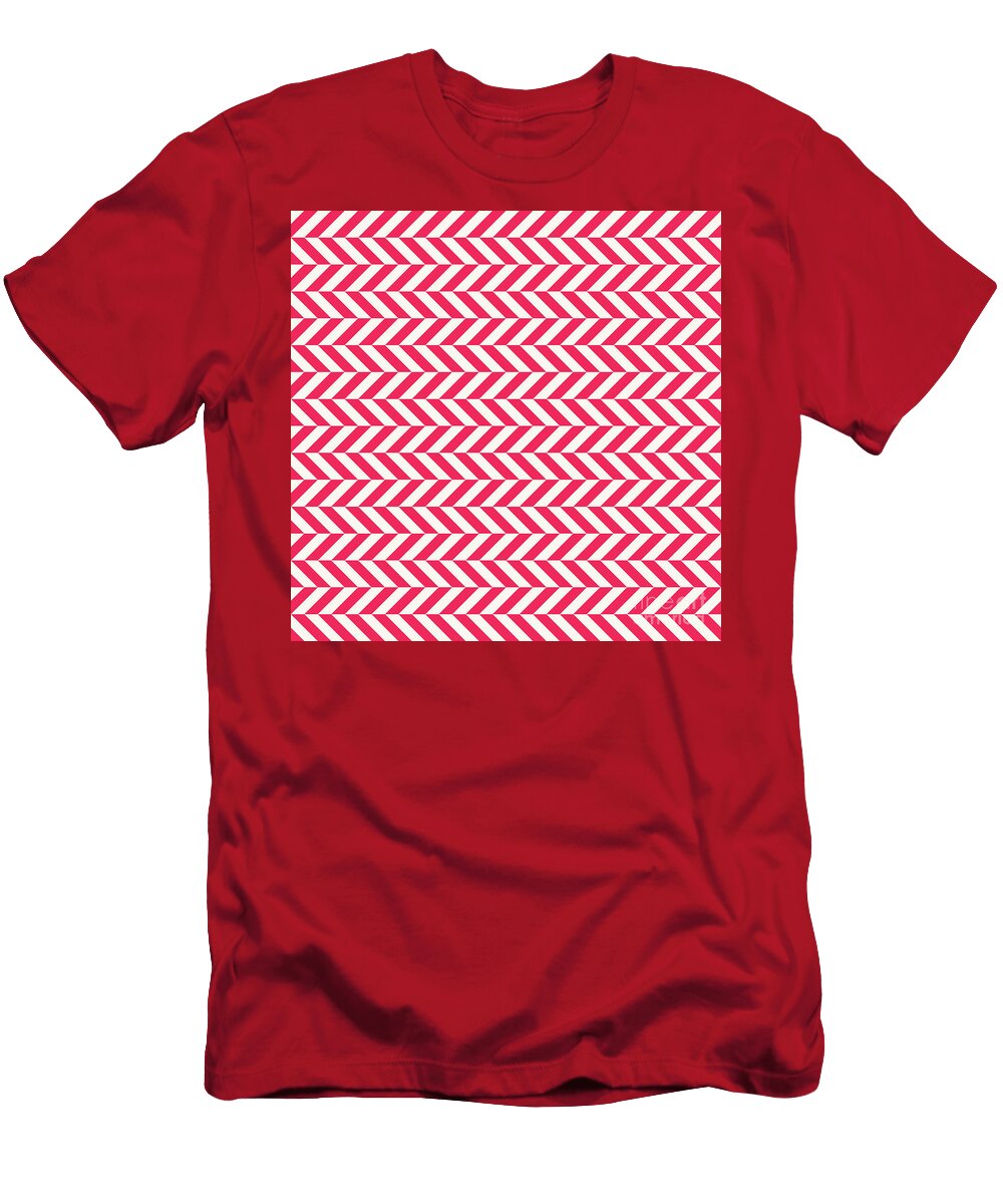Herringbone Chevron Stripe Pattern in Eggshell White and Ruby Pink N0194 Holy Rock Design T-Shirt