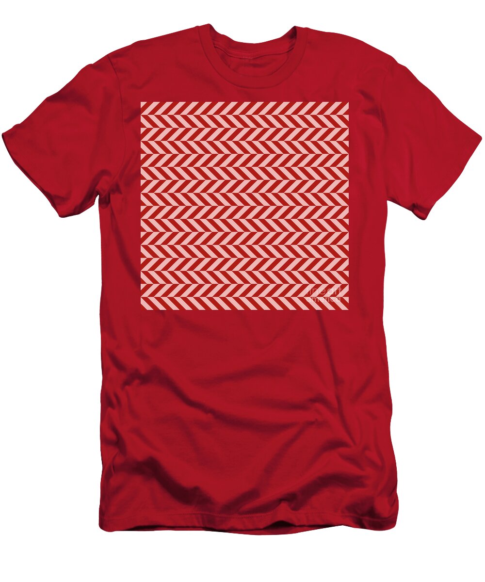 Herringbone Chevron Stripe Pattern in Light Coral and Venetian Red N1308 Holy Rock Design T-Shirt