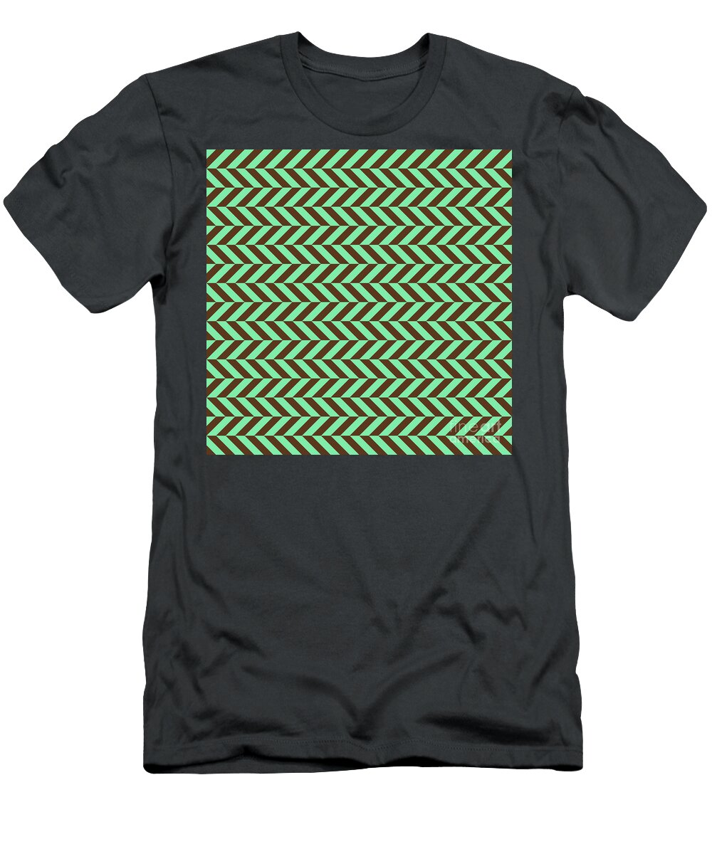 Herringbone Chevron Stripe Pattern in Mint Green and Chocolate Brown N1525 Holy Rock Design T-Shirt