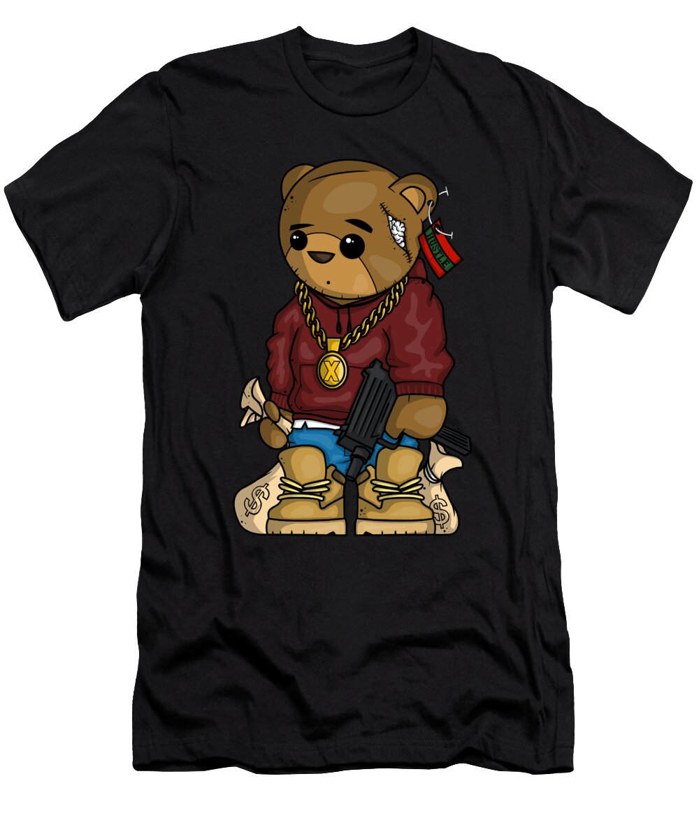 Hip Hop Teddy Bear with Gun Get Money Rap Music Lover Gift Graphic Sel Mermaid T-Shirt