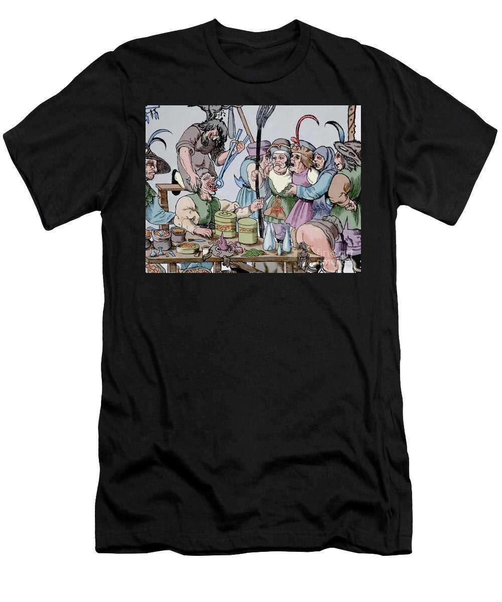 History of Medicine a Dentist Barber or General Doctor in the Middle Ages Unknown Artist T-Shirt