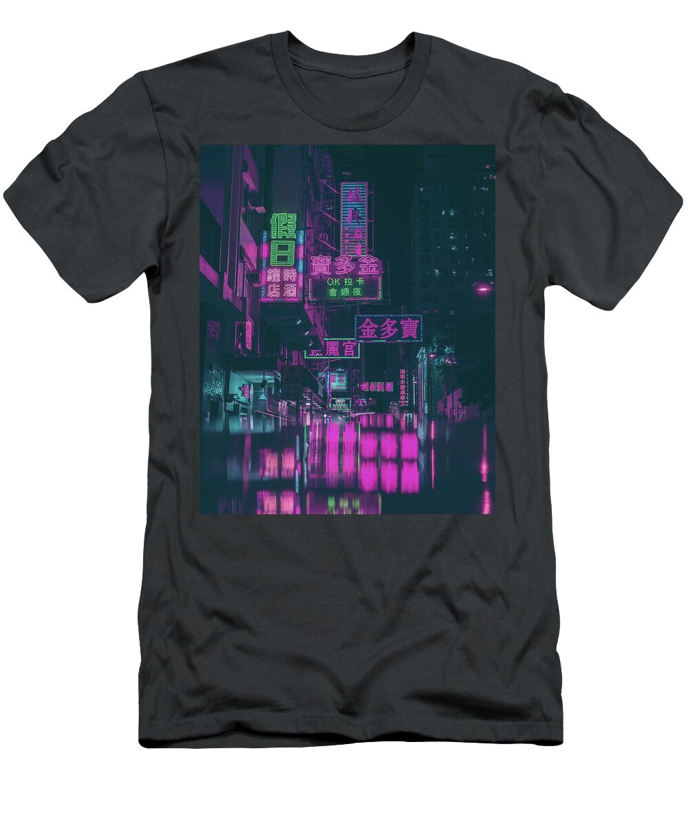 Hong Kong Neon Assorted Neon Light Signage on Street During Nighttime Yau Ma Tei Hong Kong Julien T-Shirt