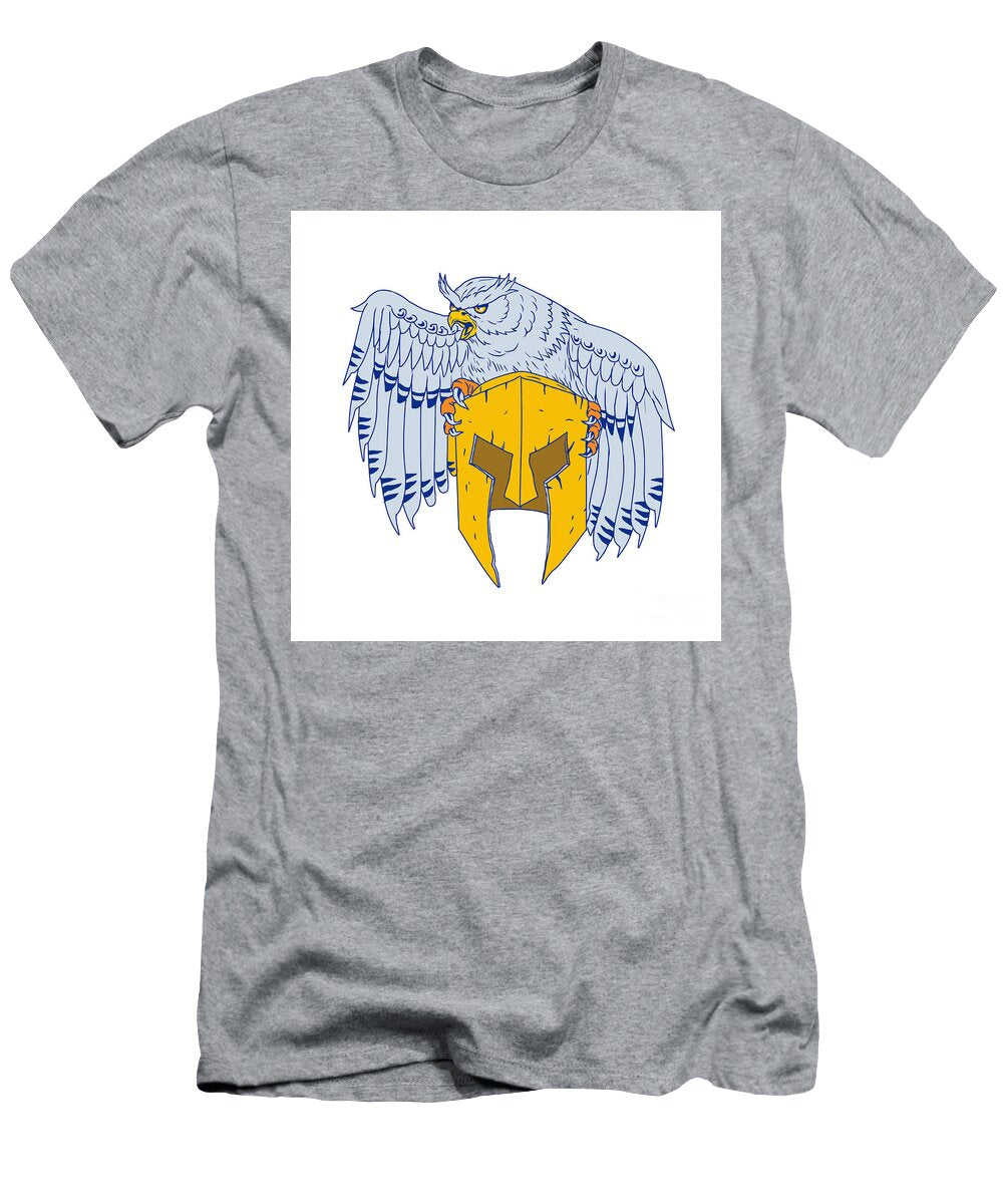 Horned Owl Clutching Spartan Helmet Drawing Aloysius Patrimonio T-Shirt