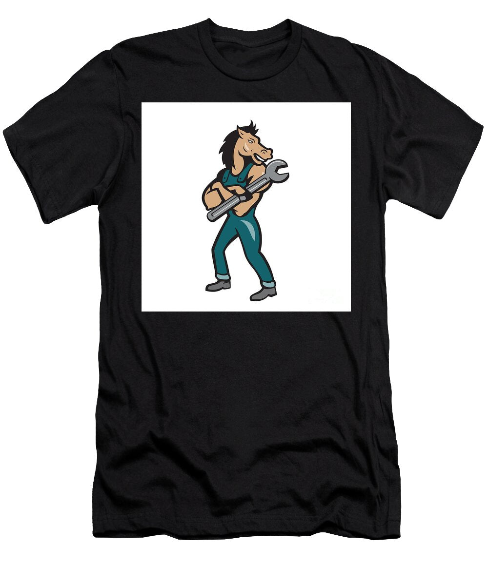 Horse Mechanic Spanner Standing Cartoon Aloysius Patrimonio T-Shirt