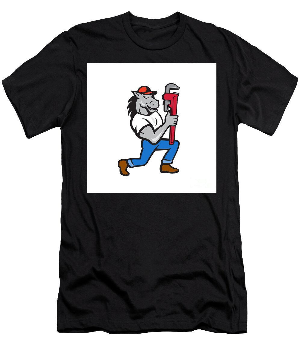 Horse Plumber Kneeling Monkey Wrench Cartoon Aloysius Patrimonio T-Shirt