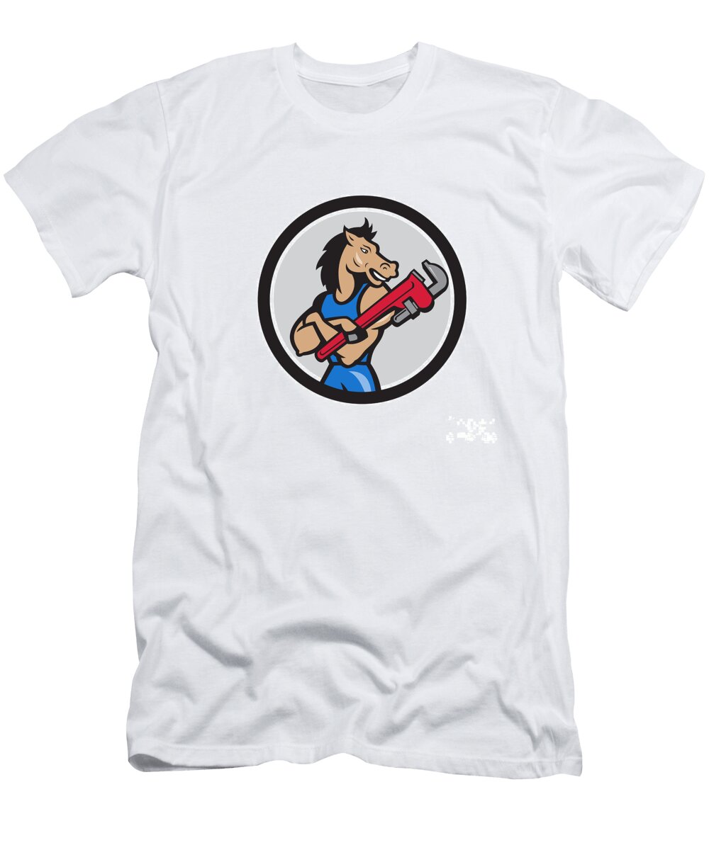 Horse Plumber Monkey Wrench Circle Cartoon Aloysius Patrimonio T-Shirt