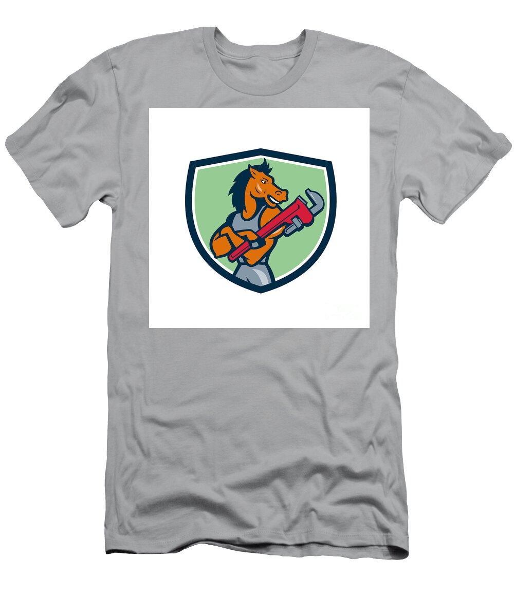 Horse Plumber Monkey Wrench Crest Cartoon Aloysius Patrimonio T-Shirt