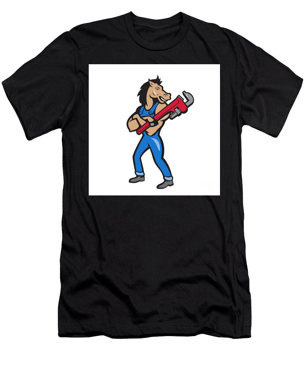 Horse Plumber Monkey Wrench Standing Cartoon Aloysius Patrimonio T-Shirt