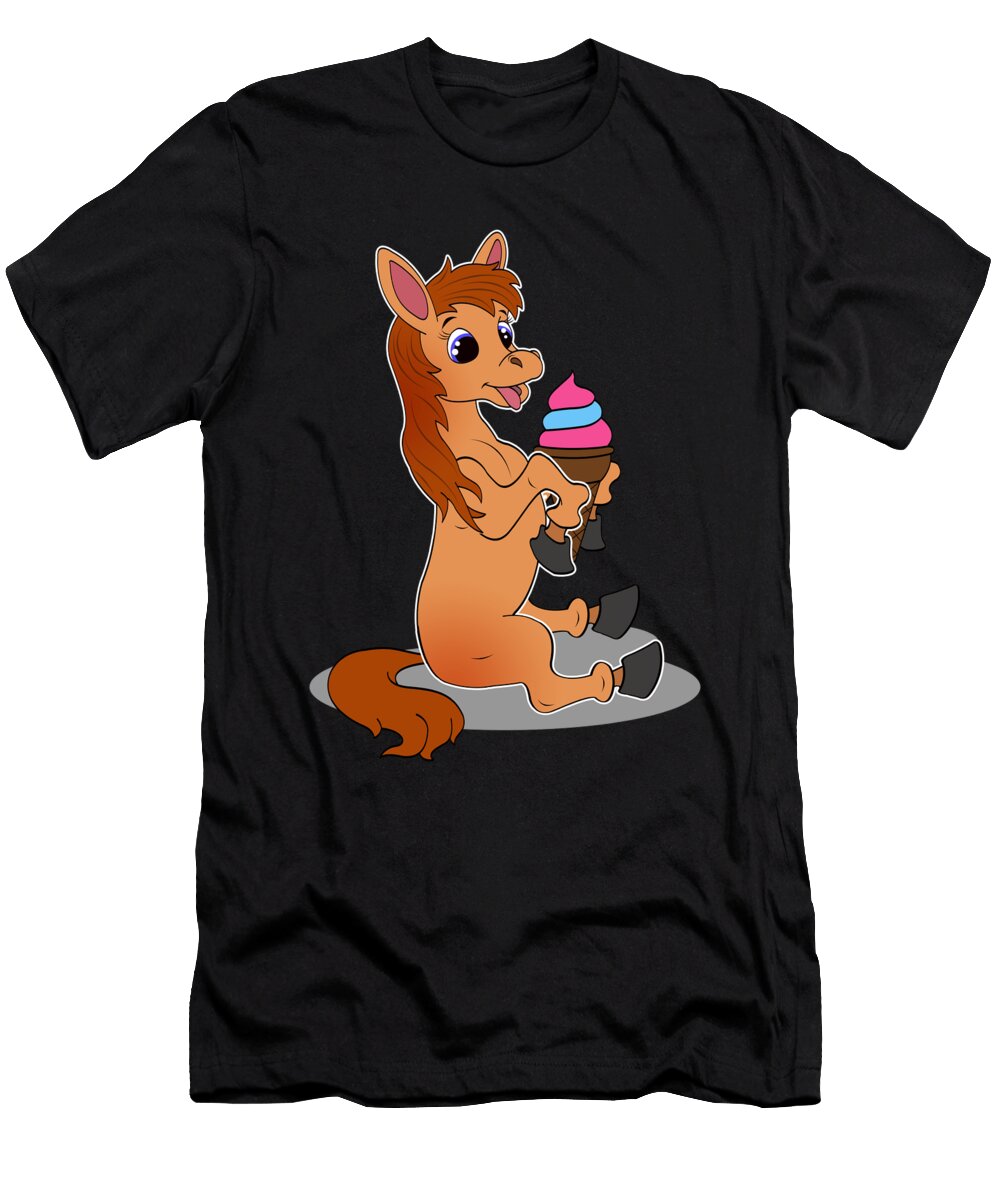 Horse with Ice Cream Cartoon Summer Cartoon Gift Muc Designs T-Shirt