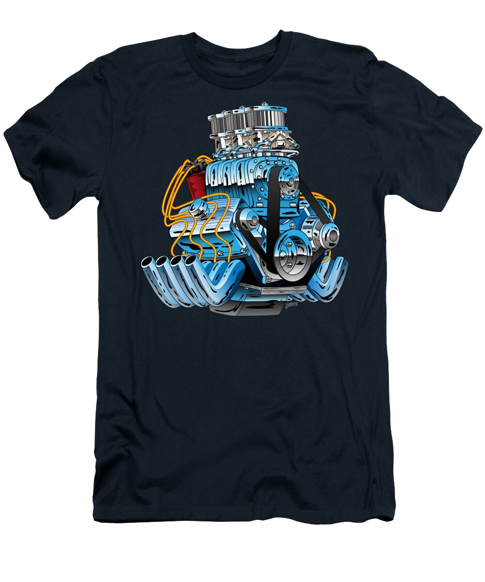 Hot Rod Race Car Dragster Engine Cartoon Illustration Jeff Hobrath T-Shirt