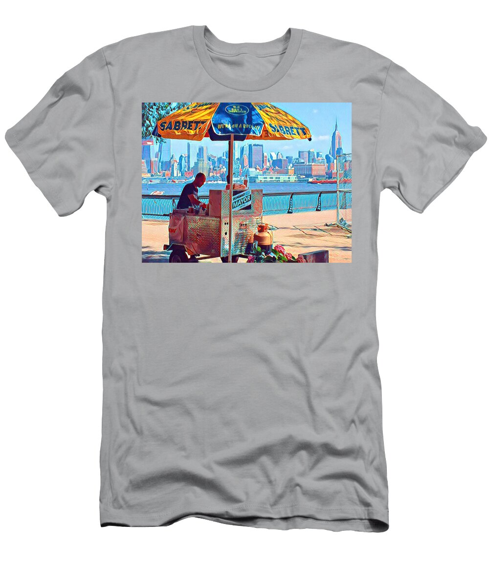 Hotdog Vendor on the Hudson Ii Caren Aronson T-Shirt