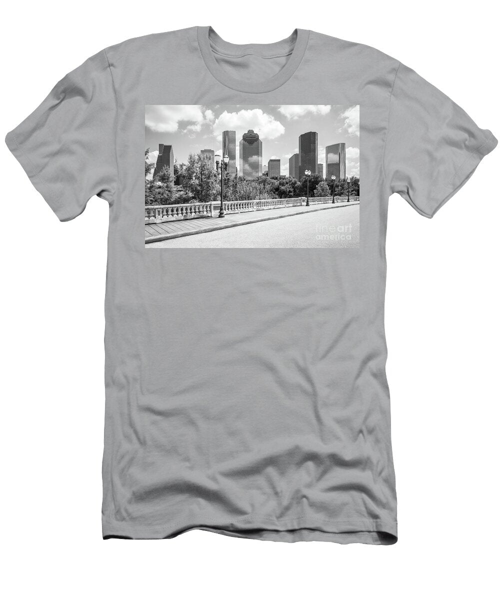Houston Skyline and Sabine Street Bridge Black and White Photo Paul Velgos T-Shirt