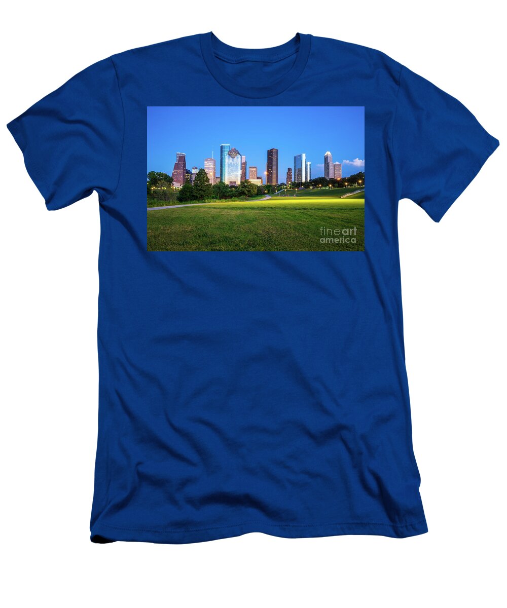 Houston Skyline At Night and Eleanor Tinsley Park Photo Paul Velgos T-Shirt