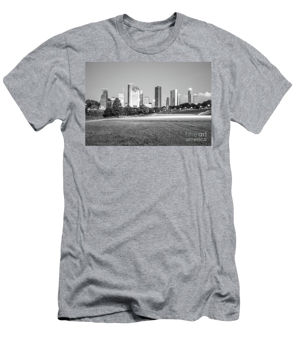Houston Skyline At Night Black and White Photo Paul Velgos T-Shirt