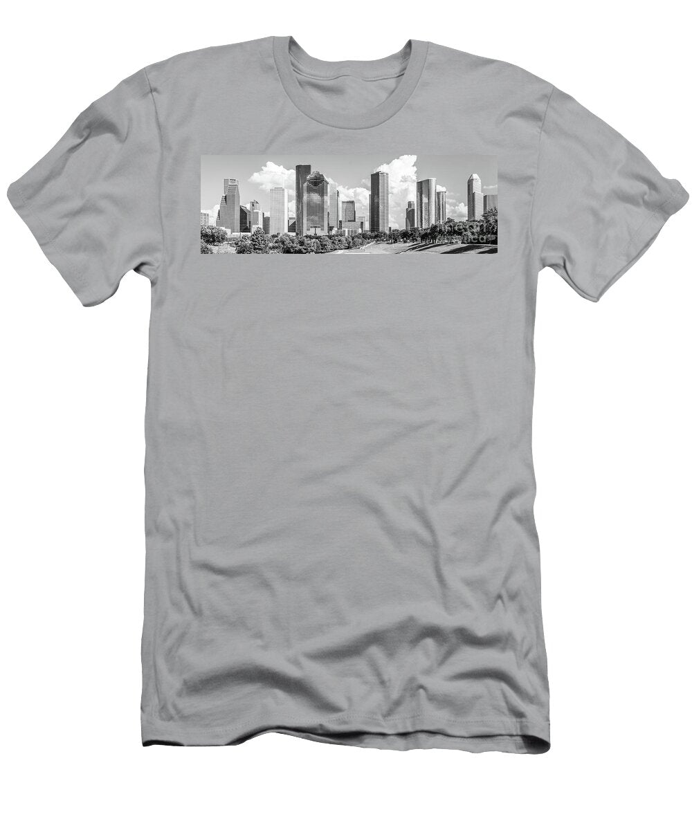 Houston Skyline Black and White Panorama Photo Paul Velgos T-Shirt