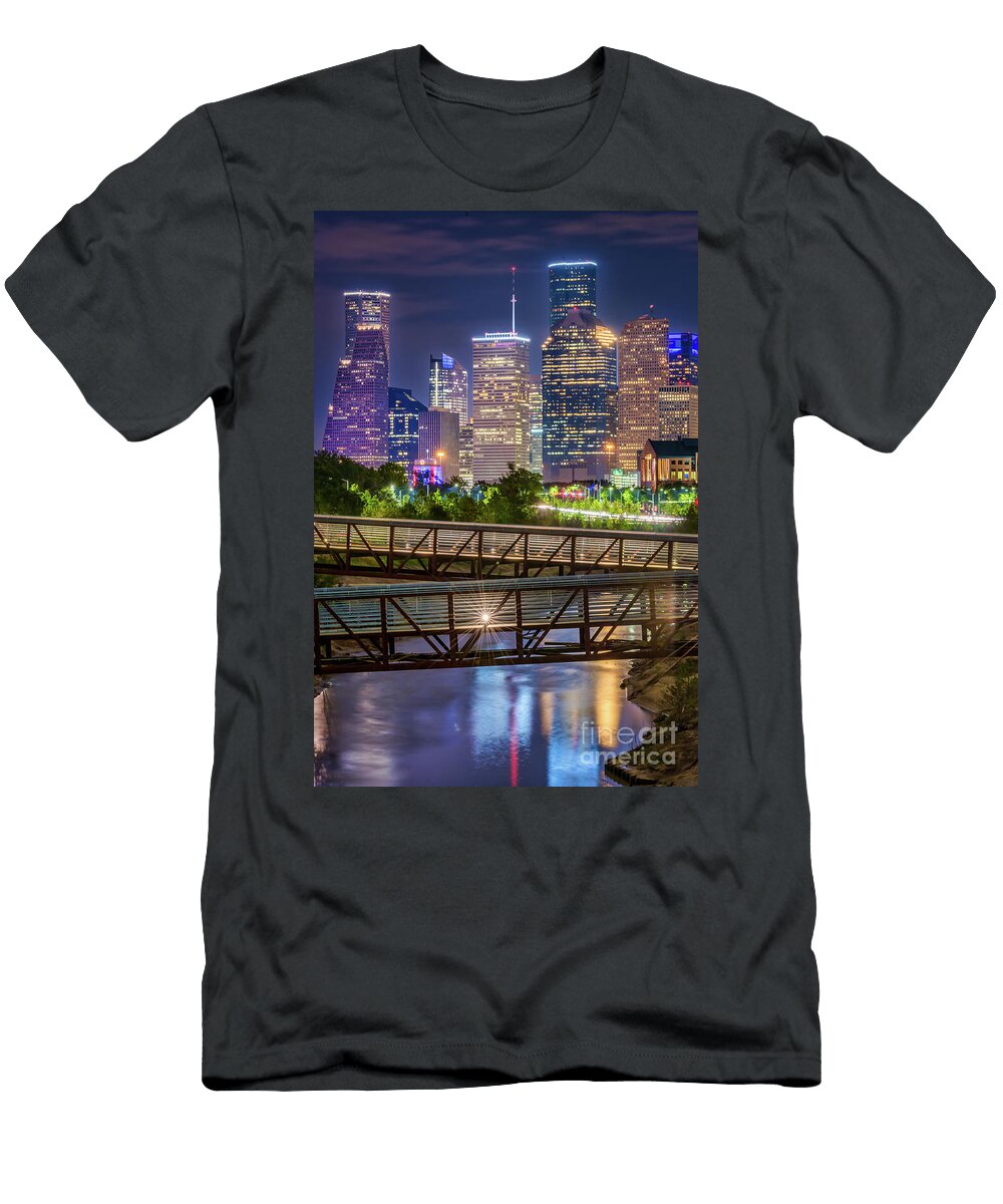 Houston Skyline with Rosemont Bridge Vertical Bee Creek Photography Tod and Cynthia T-Shirt