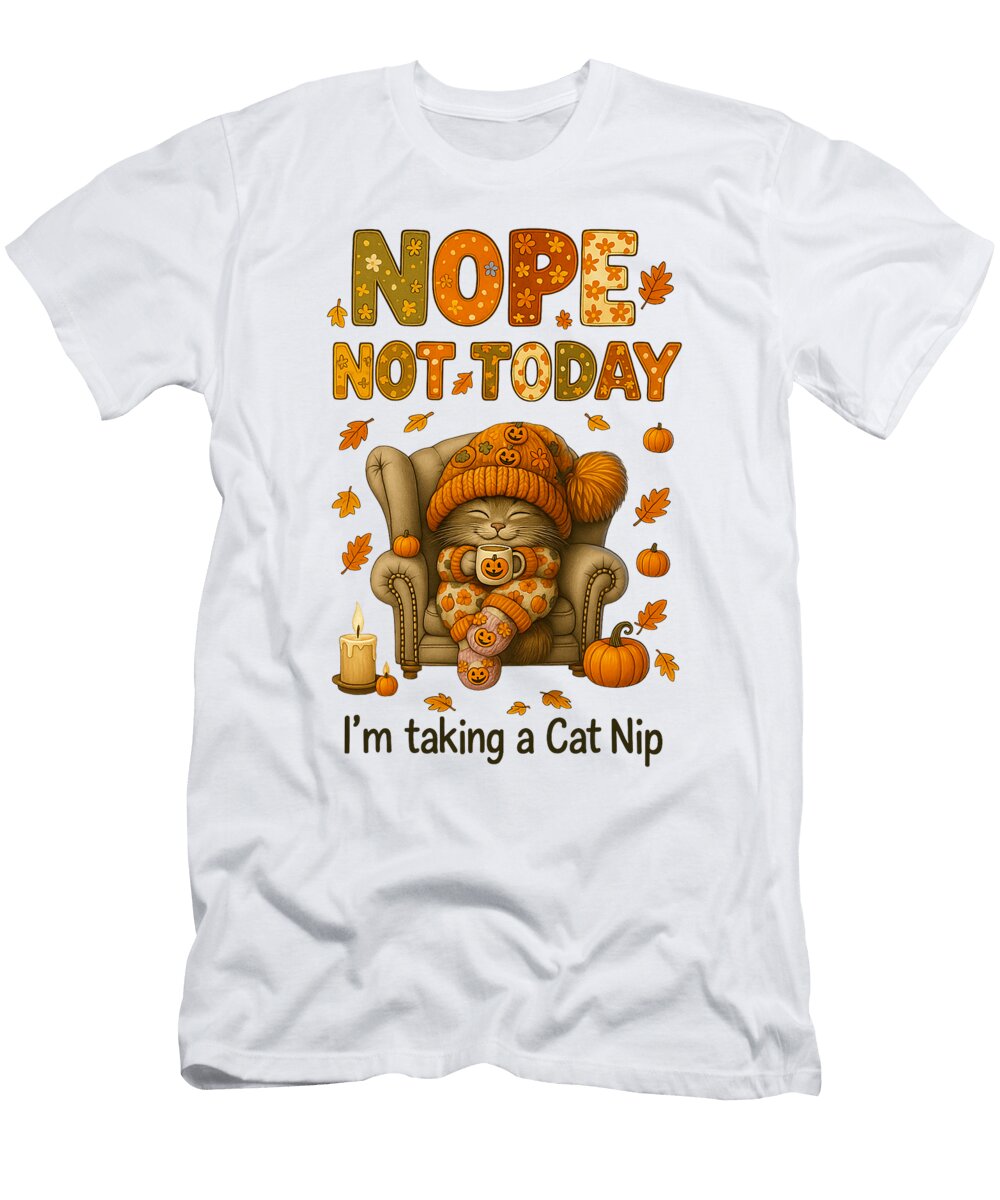 Hugvyn Fall Cat Nope Lazy Cat Coffee Cat Autumn Zyneu Gangd T-Shirt