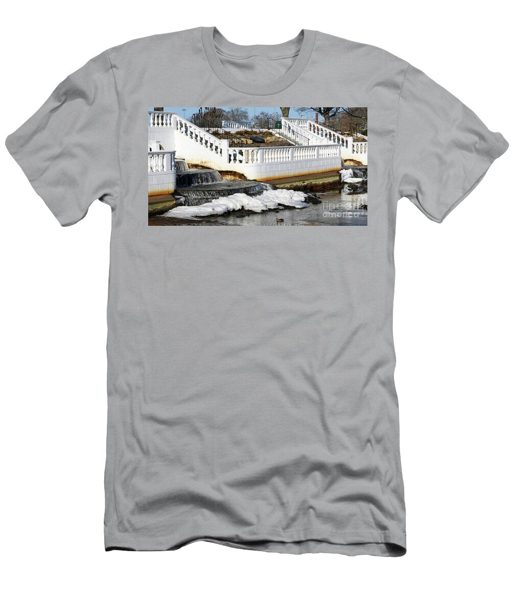 Ice At the Bottom of Waterfalls Due to Extreme Cold Weather David Wood T-Shirt