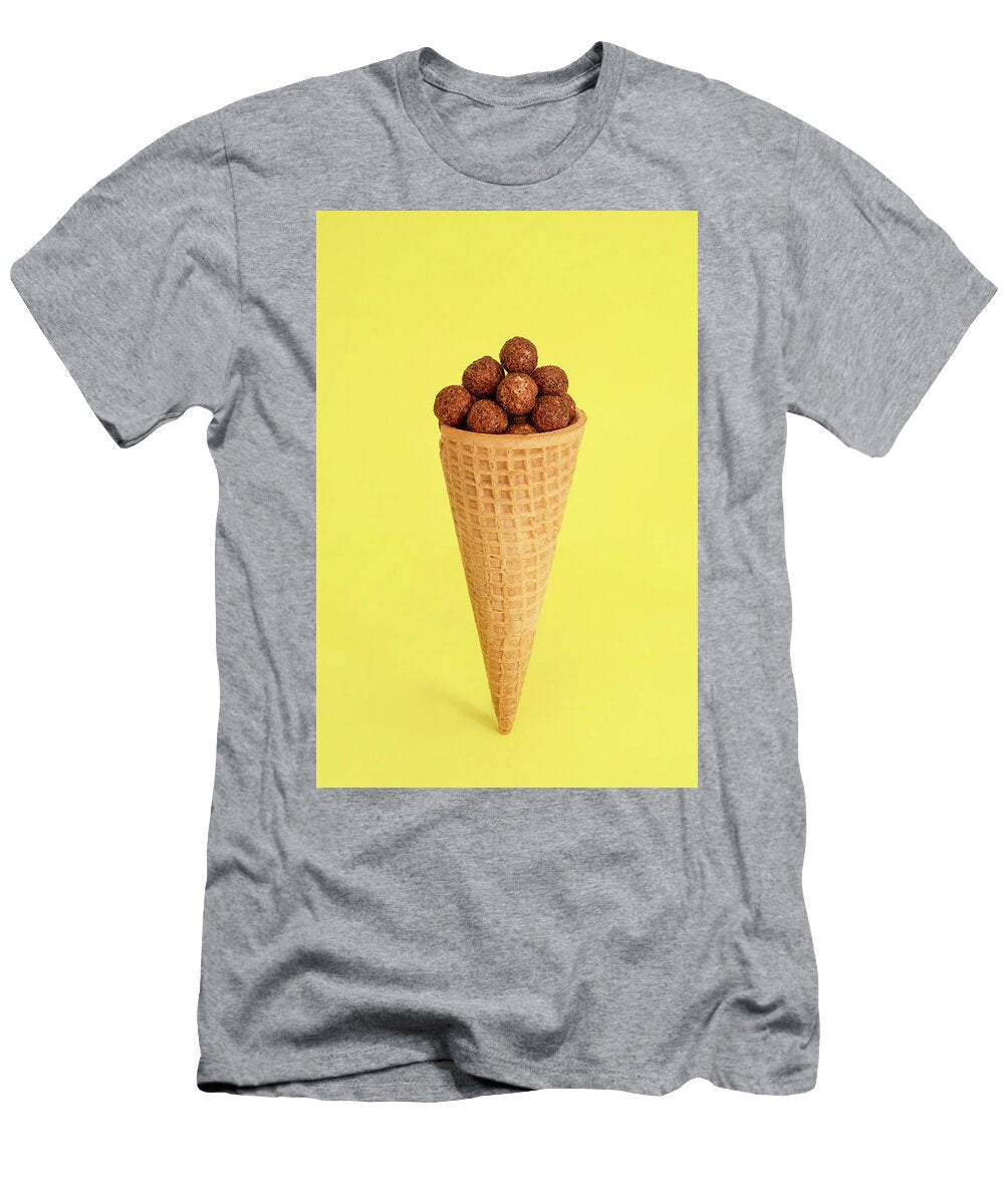 Ice Cream Cone Filled with Chocolate Cornflakes Isolated on Yel Dorin Puha T-Shirt