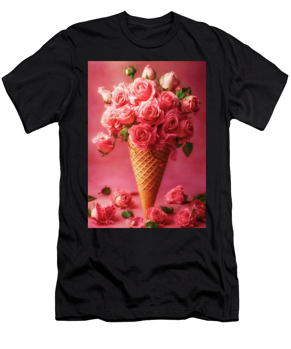 Ice Cream Cone Full of Pink Roses Garry Gay T-Shirt