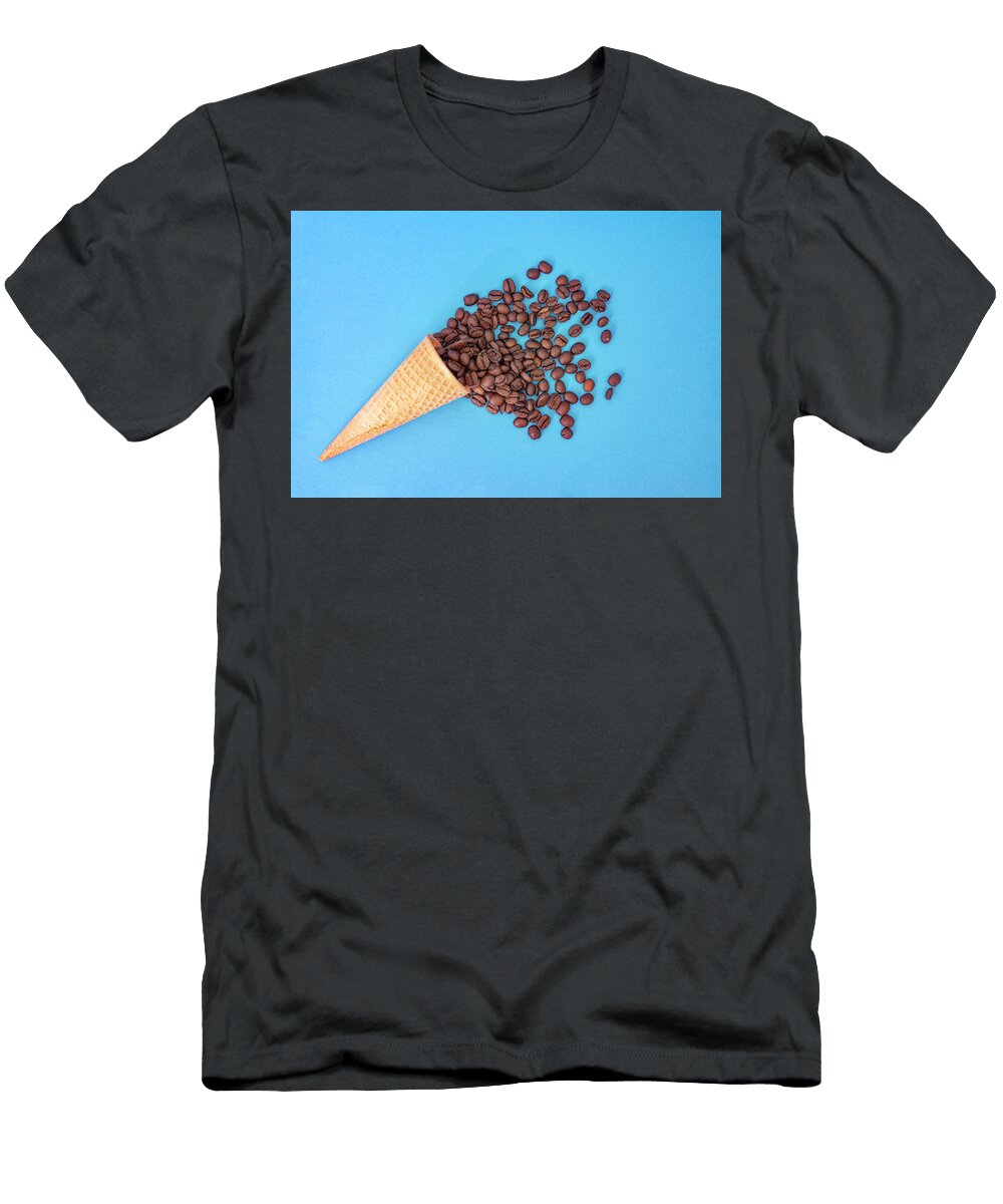 Ice Cream Cone with Coffee Beans Isolated on Blue Dorin Puha T-Shirt