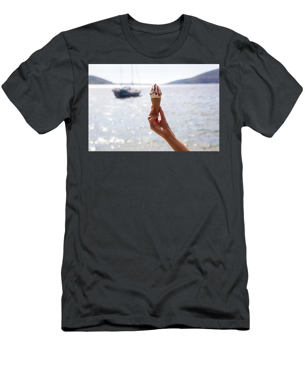 Ice Cream Cones with Chocolate and Jam in a Female Hand Elena Saulich T-Shirt