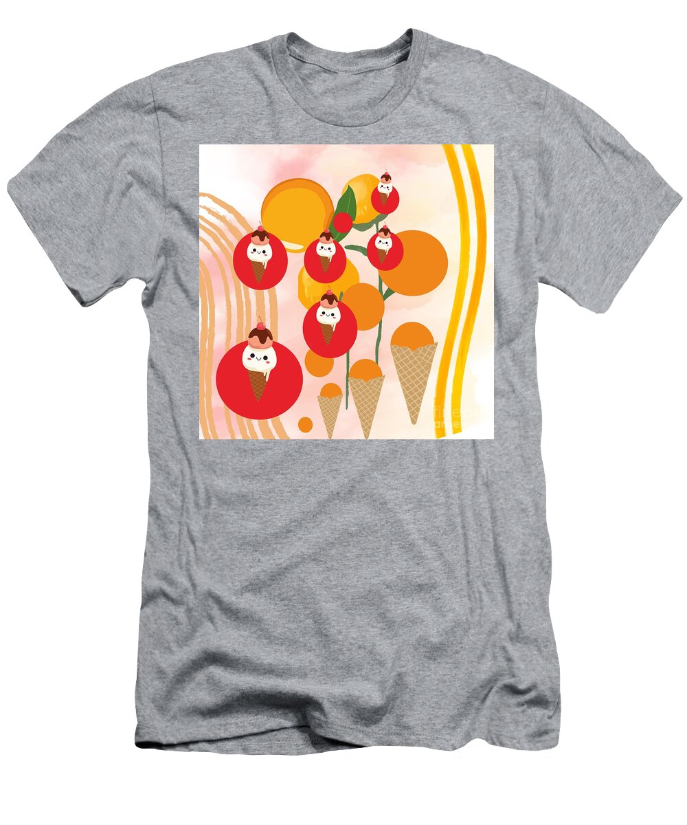 Ice Cream Waffle Cone Orange Fruit Waffle Cone with Soft Ice Cream with Background Vector Illustr Aesha Mohamed T-Shirt