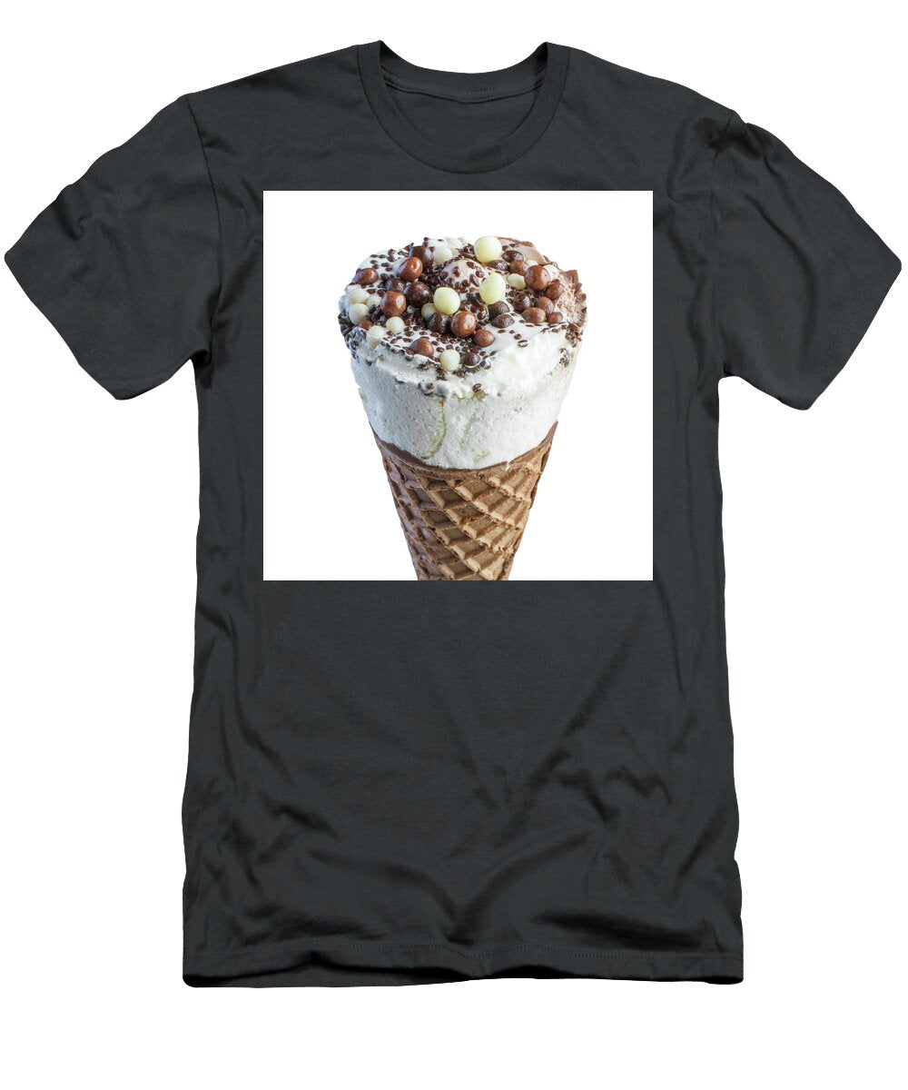 Ice Cream with Chocolate in Waffle Cone on White Background Oleg Yermolov T-Shirt